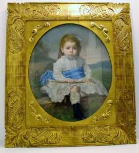 1878 LARGE PASTEL PORTRAIT PAINTING OF YOUNG GIRL SIGNED L.S TRULL NO 