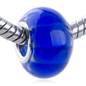   Glass Bead Blue Stripe Erin Fit Pandora Bead Charm Bracelet: Pugster