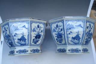 Chinese Pair Blue & White Flower Bird Landscape Cultivate Porcelain 
