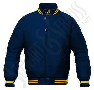   Navy Leather Navy/Gold Varsity Letterman School Baseball Jacket  