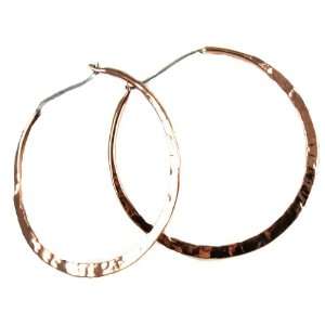   Copper Toned 925 Sterling Silver Hammered Hoop 40 mm Earrings   Comes