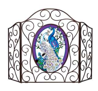 WHITE & BLUE PEACOCKS * OVAL 17x23 STAINED GLASS PANEL  