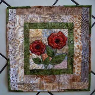Finished Mini Art Quilt Top PRETTY FLOWERS #2 Moda Batik Fabric  