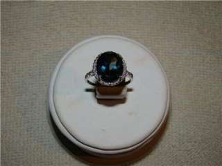 10K WG London Blue Topaz & White Diamonds Ring, Size 7  