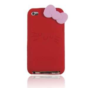  Red Hello Kitty w/Bow Silicone Case for Ipod Touch 4 (Bow 