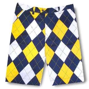 Loudmouth Golf Mens Shorts: Blue & Gold Mega   Size 38