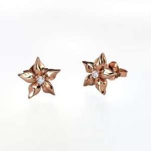  Star Flower Earrings, 14K Rose Gold Stud Earrings with 