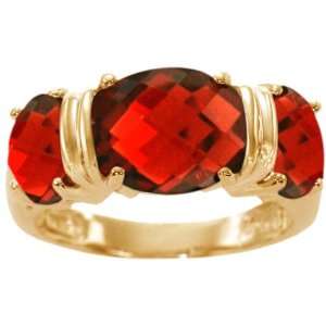14K Yellow Gold Large Three Stone Oval Ring Garnet/Briolette, size6