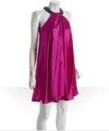 style #305665201 hot pink satin beaded collar layered short dress