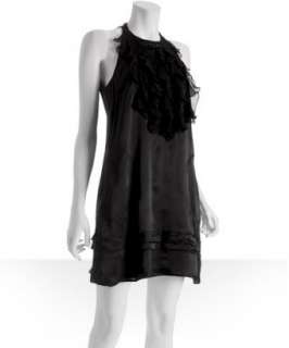 Chelsea Flower black silk ruffled sleeveless dress   