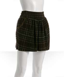 Geren Ford brown plaid wool blend pleated mini skirt  BLUEFLY up to 