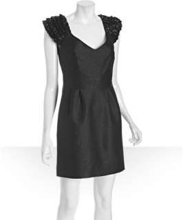 Laundry by Shelli Segal black metallic woven embellished sleeve dress