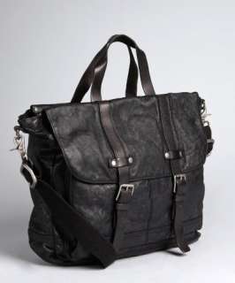 John Varvatos Star USA black leather buckle messenger bag