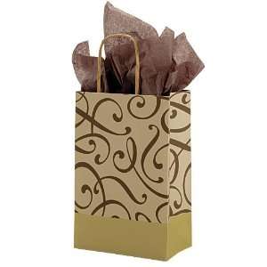  Small Chocolate & Gold Swirl Kraft Paper Shopping Bags   5 