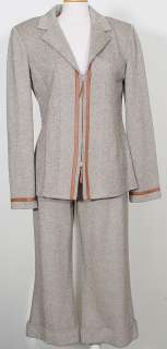 NWT ST. JOHN Nutmeg Almond Hrngbone Crop Pant Suit 12  