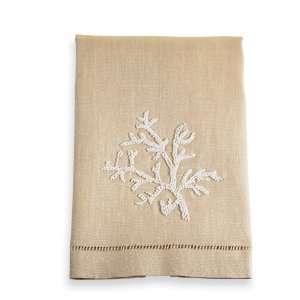   Mud Pie Gifts  107440 White/Cream Coral Linen Towel: Everything Else