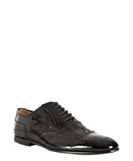 Neil Barrett black patent leather perforated wingtip oxfords  BLUEFLY 