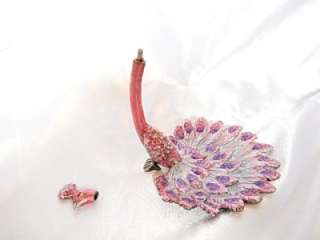 New Enameled Pink Peacock Ring Holder  
