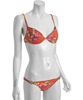 Versace orange seashell floral underwire top bikini   up to 70 