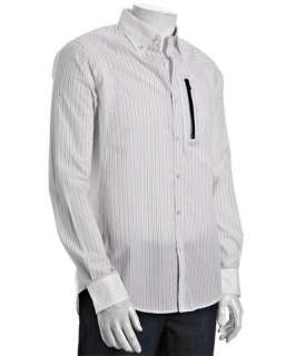 Yohji Yamamoto white striped zip detail button front shirt