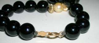 Onyx Pearl 14k Gold 28 Bead Necklace & Bracelet  