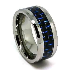   Blue Carbon Fiber Mens Unique Wedding Rings Engagement Bands Size (8