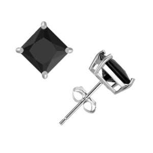   Black Square Cut Diamond CZ Stud Earrings Unisex Men 5mm: Jewelry