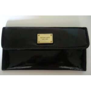 Michael Kors Genuine Patent Leather Flat Continental Wallet   Black