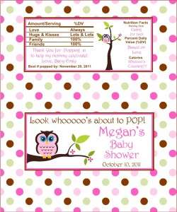 12 Personalized Baby Shower Owl Popcorn Wrappers  