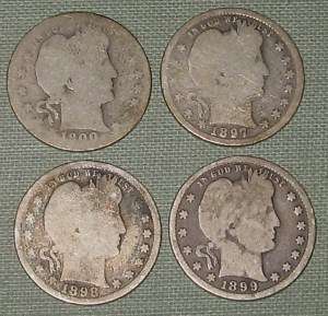 1897 98 99 00 BARBER SILVER QUARTERS AS PICTURED K99  
