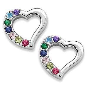    Platinum Plated Mothers Birthstone Heart Earrings Clip Jewelry