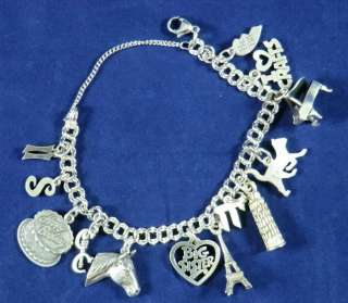   Curb Sterling Silver Bracelet with 13 Charms   Really Nice  