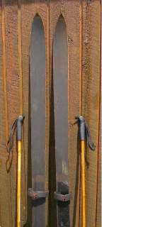 VINTAGE Wooden 71 Skis w/ POINTS + Bamboo Ski Poles  