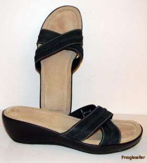 Lands End womens slide sandals shoes 7 B black leather  