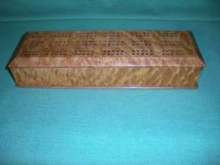   Birds Eye Maple Wood Cribbage Board Box Handcrafted w/ Brass Markers