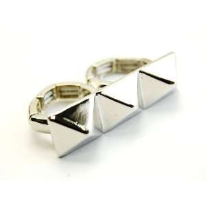  SILVER PYRAMID STUD 2 TWO FINGER ADJUSTABLE RING Arts 