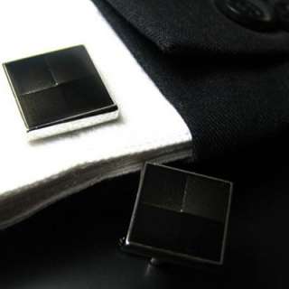 Square black and gray delicate enamel mens wedding shirt cufflinks 