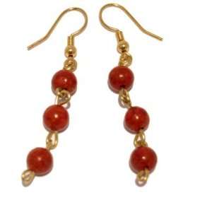  Coral Earrings 06 Red Three Stone Dangle Crystal Healing 