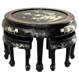 Asian Furniture and Décor   32 Black Lacquer Mother of Pearl Round 