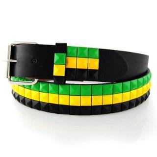 JAMAICAN COLORS STUDDED LEATHER SNAP BELT WITH REMOVABLE BUCKLE