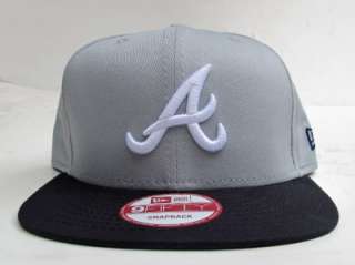   Braves Grey On Black with White Snap Back Cap Hat By New Era  