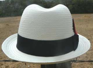 Ivory GODFATHER Straw HOMBURG Fedora Gangster Dress Hat  