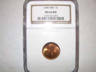NGC MS64RD☆★1909 VDB LINCOLN WHEAT CENT☆★1st YEAR 1c   