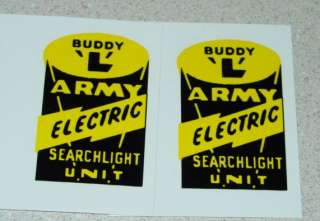 Buddy L Army Searchlight Truck Decal Set  