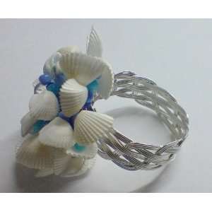 Shell Napkin Ring with Blue Beads, 4 Pcs Set, Great for Any Holiday 