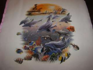 DOLPHINS TROPICAL FISH SUNSET SCENE FABRIC PANELS 14X14  