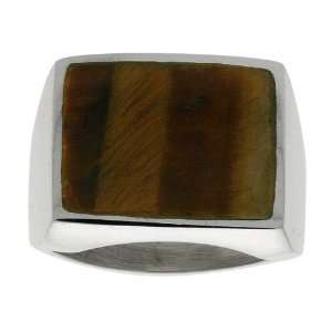    Gents Sterling Silver Large Square Tiger Eye Ring size 13 Jewelry