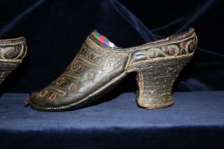 VERY OLD ANTIQUE OTTOMAN TURKISH ORNAMENTED LEATHER WOMEN SHOES  