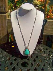 New chunky Rhodium Turquoise long necklace earrings set  