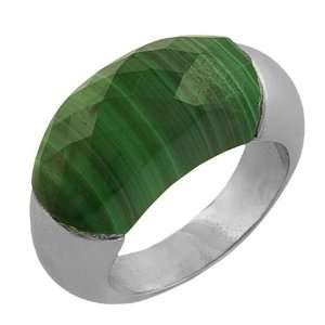  Stainless Steel Faceted Malachite Ring (Size 10) Jewelry